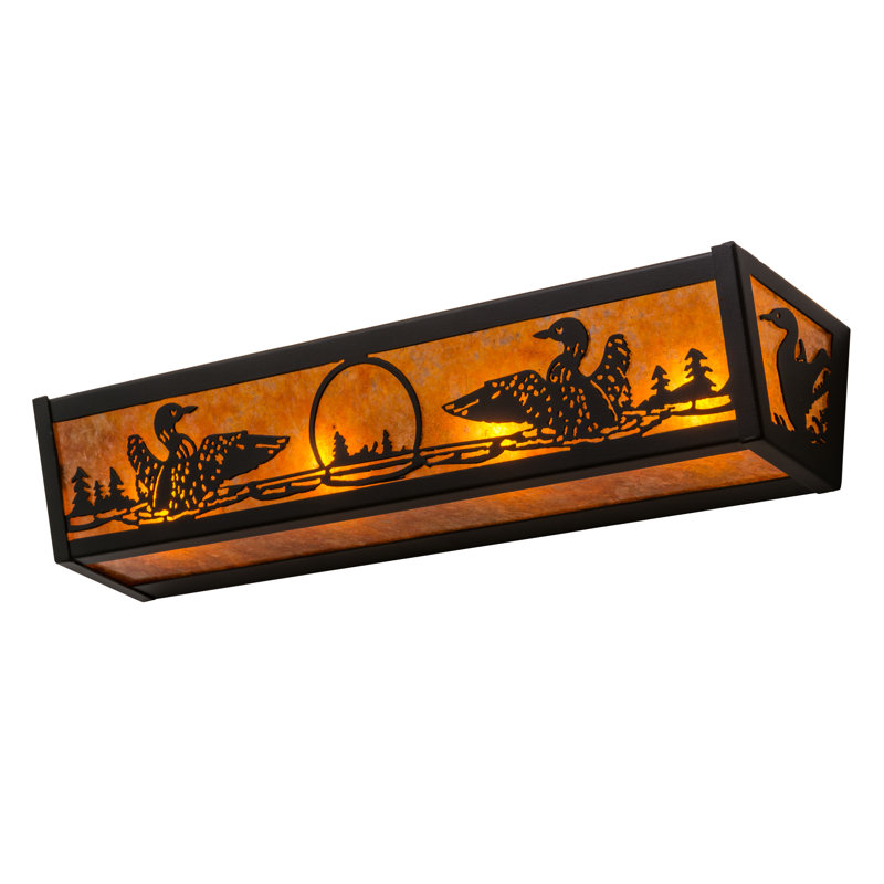 Adirondack Inspired 4-Light Black Vanity Wall Sconce with Amber Mica Diffuser