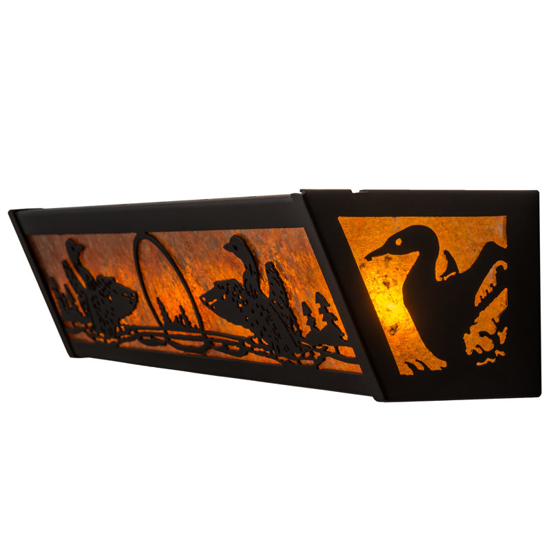 Adirondack Inspired 4-Light Black Vanity Wall Sconce with Amber Mica Diffuser