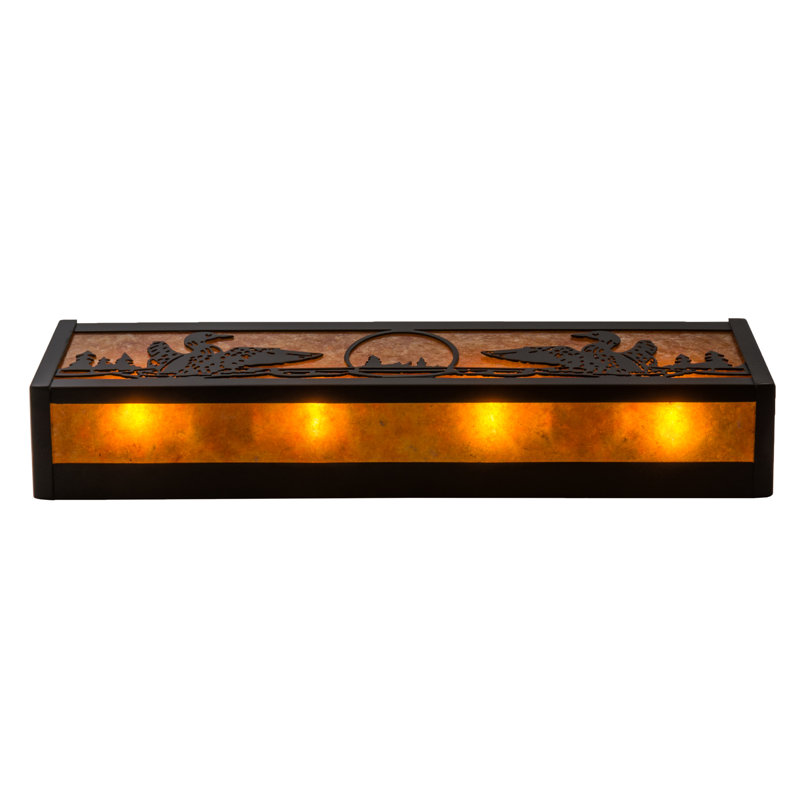 Adirondack Inspired 4-Light Black Vanity Wall Sconce with Amber Mica Diffuser
