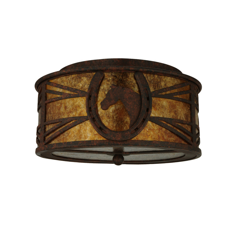 Bronze and Glass Horse Drum Flush Mount Light