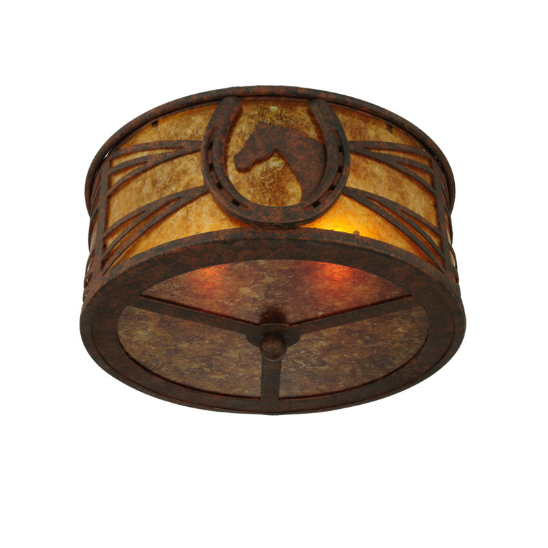 Bronze and Glass Horse Drum Flush Mount Light