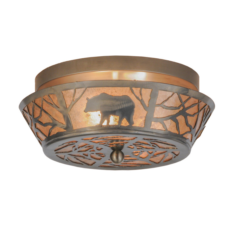 Adirondack Inspired Bear & Forest 2-Light Steel Flush Mount