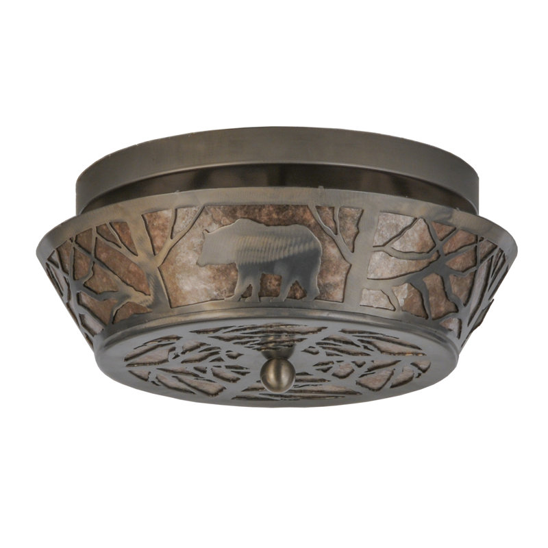 Adirondack Inspired Bear & Forest 2-Light Steel Flush Mount