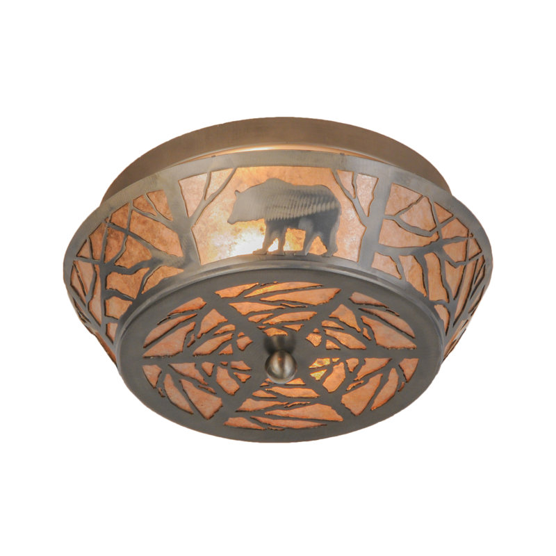 Adirondack Inspired Bear & Forest 2-Light Steel Flush Mount