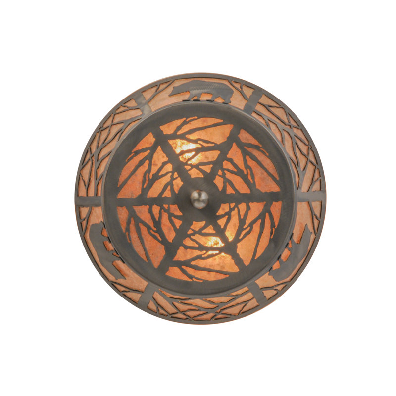 Adirondack Inspired Bear & Forest 2-Light Steel Flush Mount