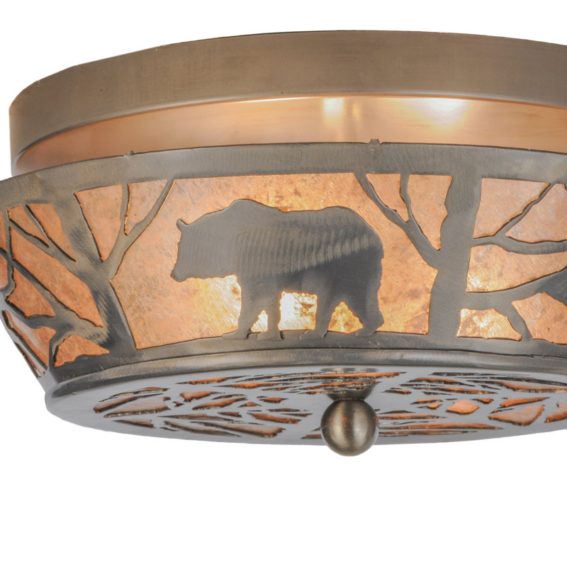 Adirondack Inspired Bear & Forest 2-Light Steel Flush Mount