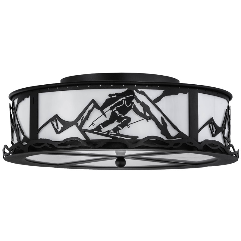 Alpine Skier 22" White Glass Flush Mount Light