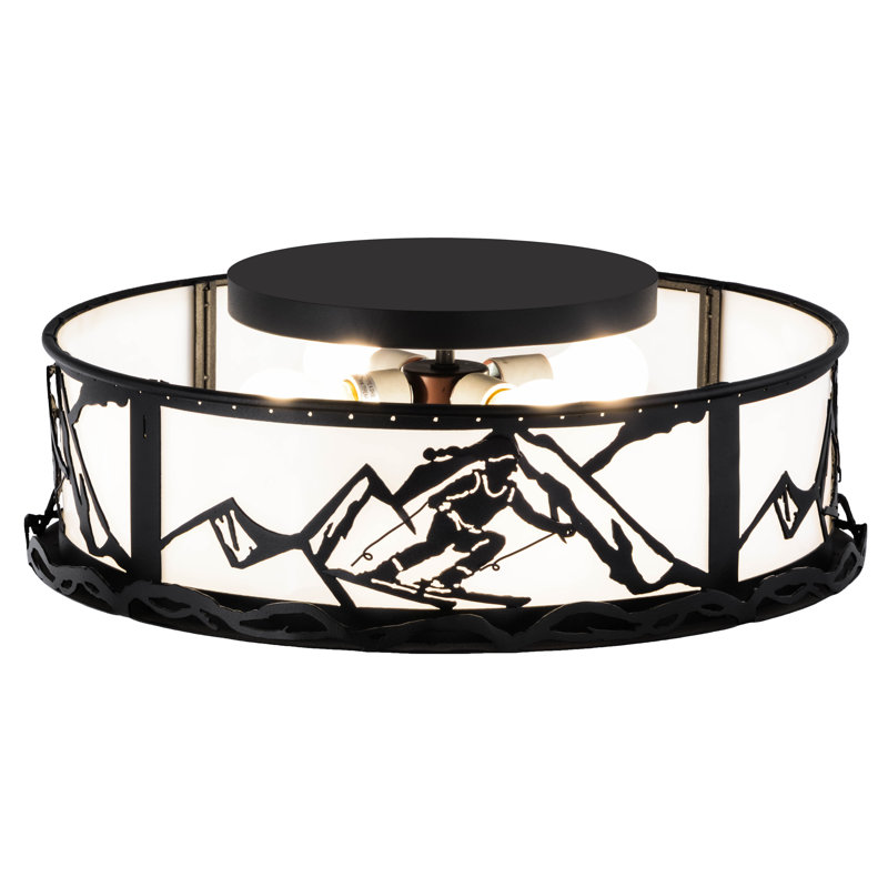 Alpine Skier 22" White Glass Flush Mount Light