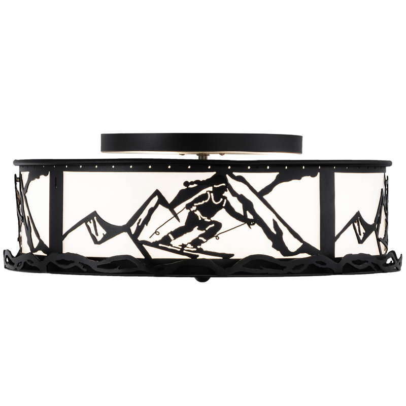 Alpine Skier 22" White Glass Flush Mount Light