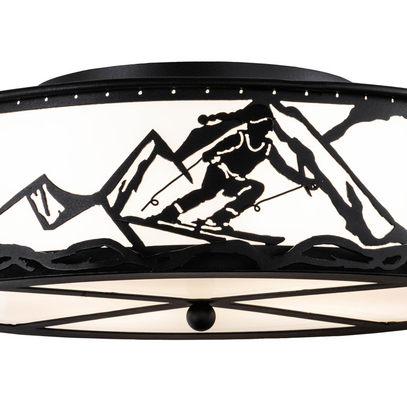 Alpine Skier 22" White Glass Flush Mount Light