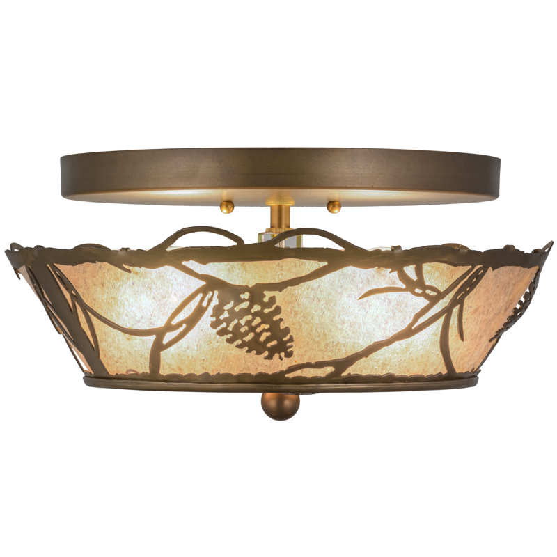 Adirondack Whispering Pines 6.5" Antique Copper & Glass Flush Mount