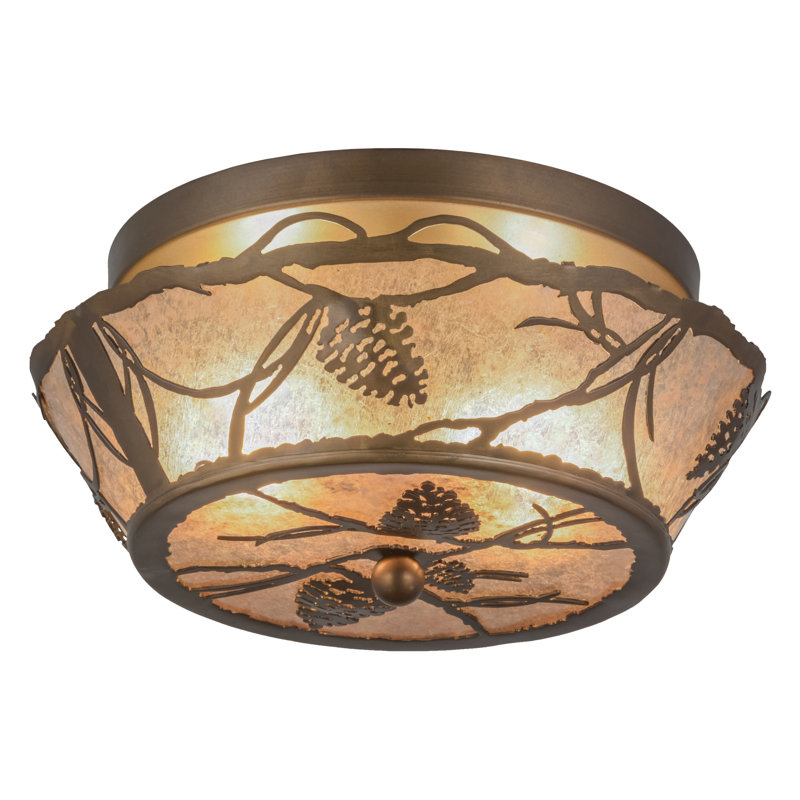 Adirondack Whispering Pines 6.5" Antique Copper & Glass Flush Mount
