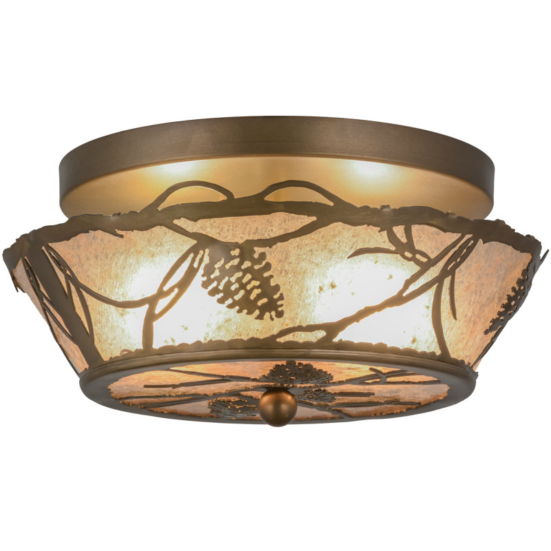 Adirondack Whispering Pines 6.5" Antique Copper & Glass Flush Mount