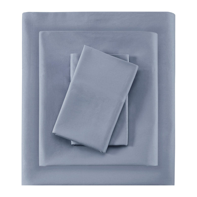 Blue Full Cotton Blend 4-Piece Sheet Set