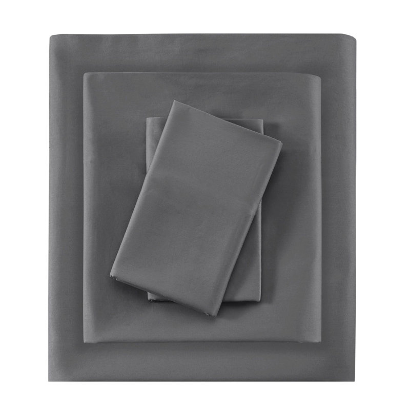 Queen Gray Cotton Polyester Solid Sheet Set with Fringe