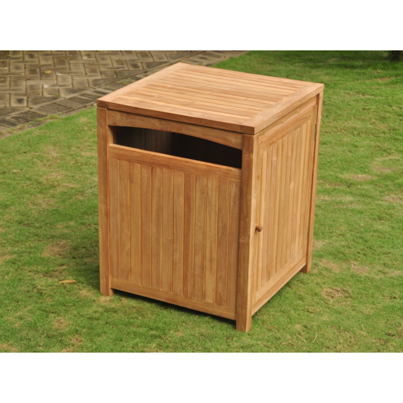 Teak Wood Outdoor Trash Can with Ashtray