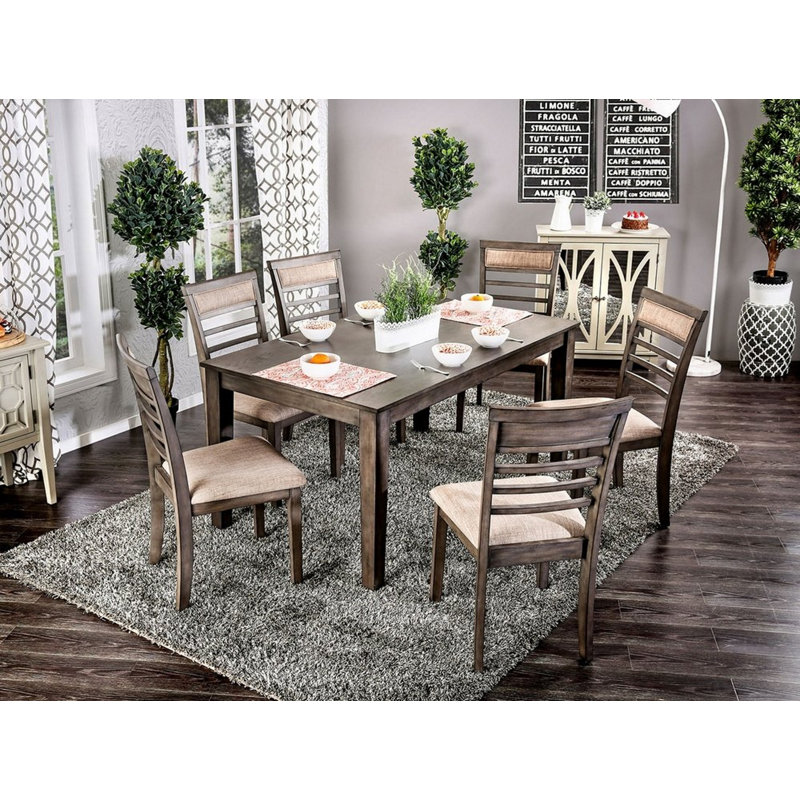 Taylah Burnished Gray Wooden 7-Piece Dining Set with Ladderback Chairs