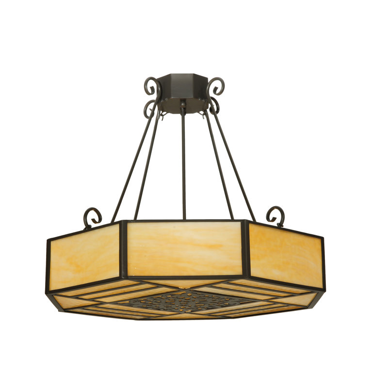 Elegant Bronze 4-Light Geometric Chandelier with Glass Accents