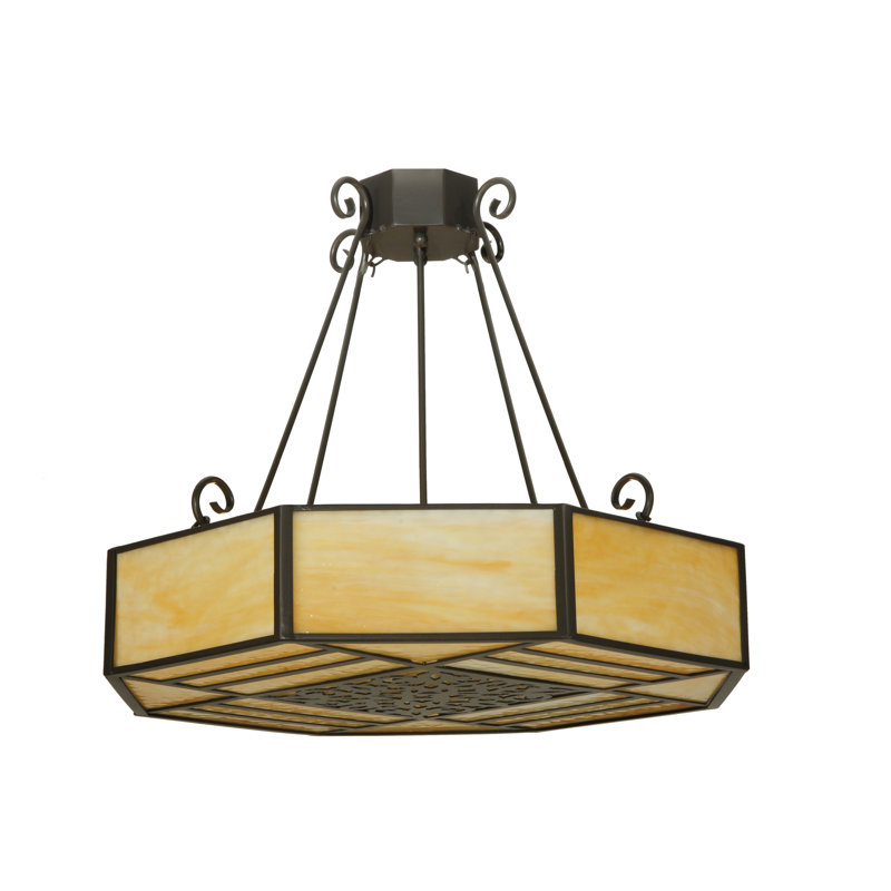 Elegant Bronze 4-Light Geometric Chandelier with Glass Accents