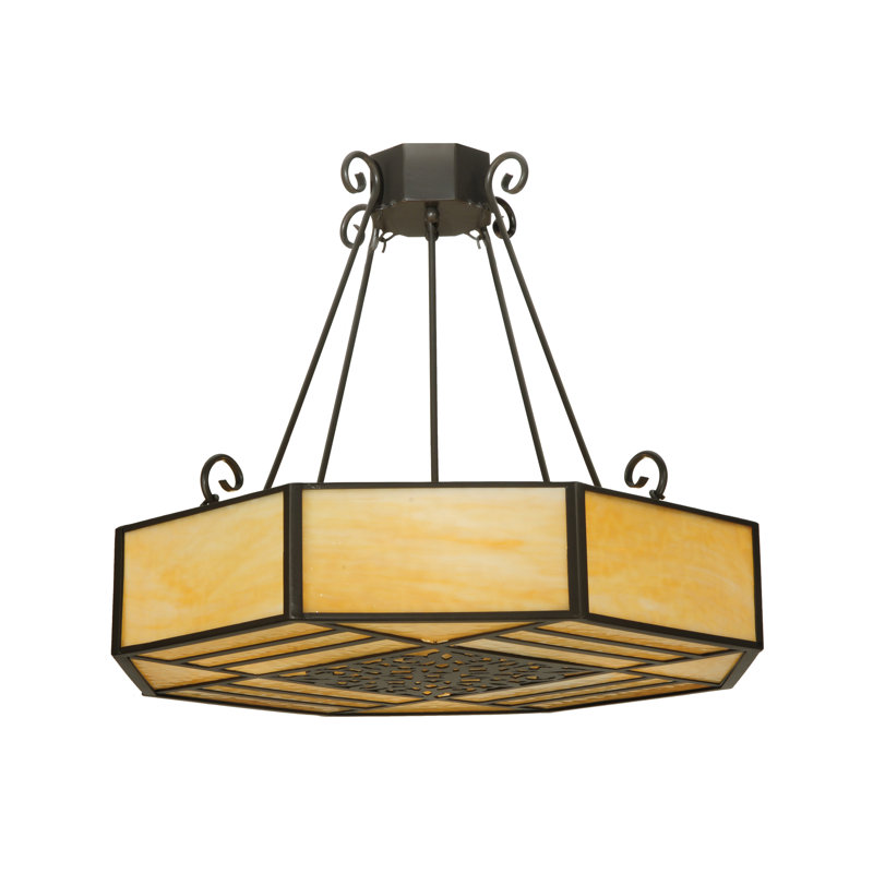 Elegant Bronze 4-Light Geometric Chandelier with Glass Accents