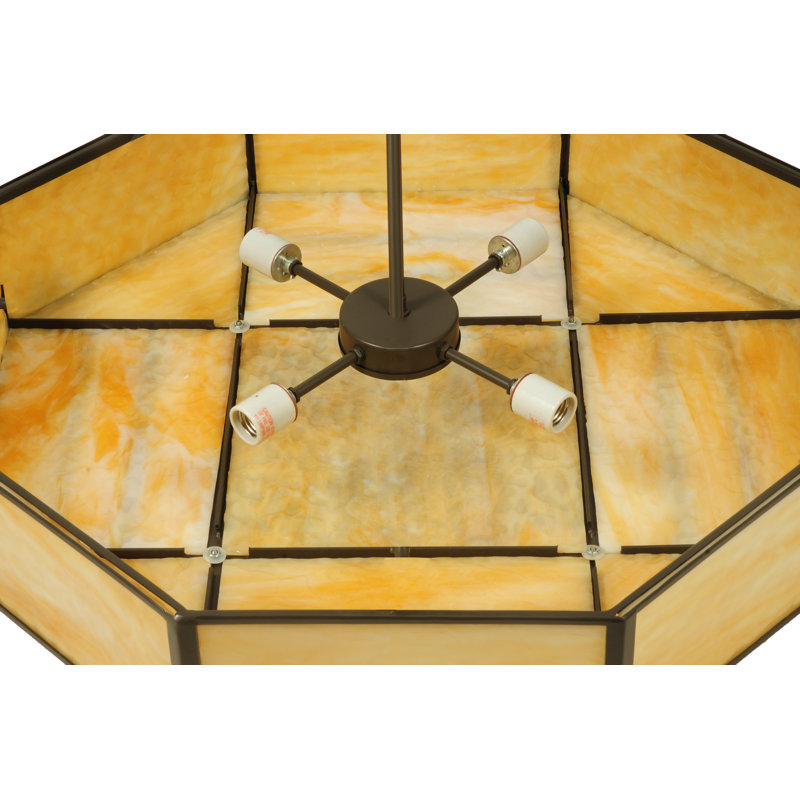 Elegant Bronze 4-Light Geometric Chandelier with Glass Accents