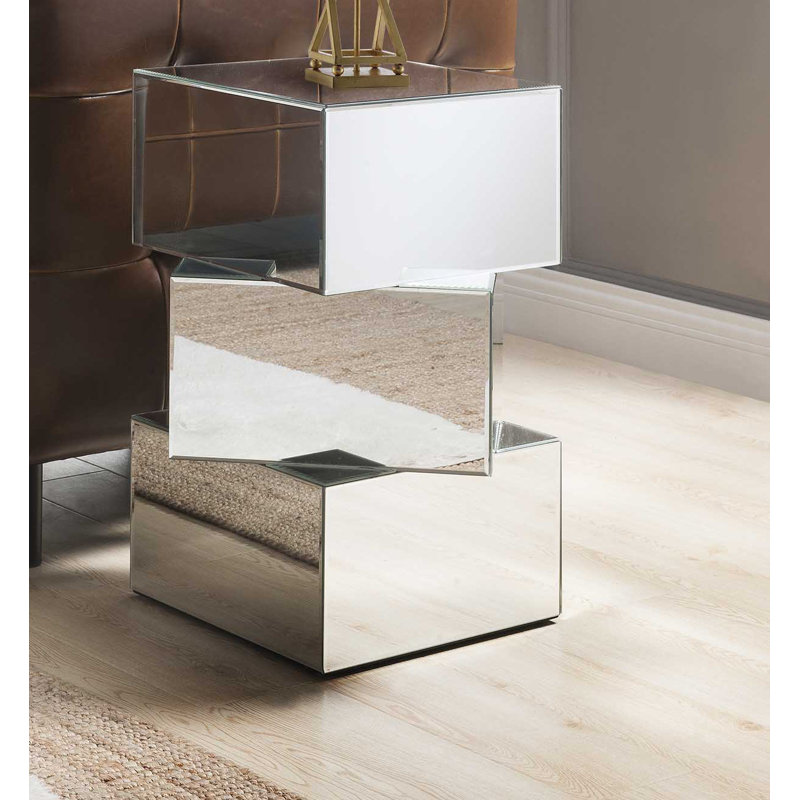 Miria 20" Square Mirrored Glass Geometrical End Table