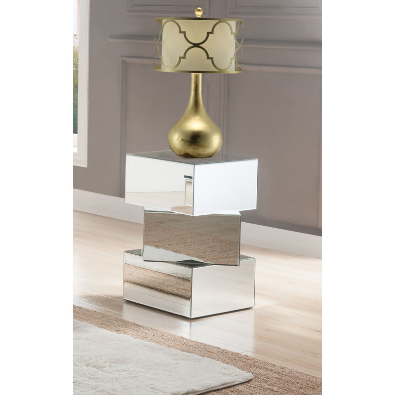 Miria 20" Square Mirrored Glass Geometrical End Table