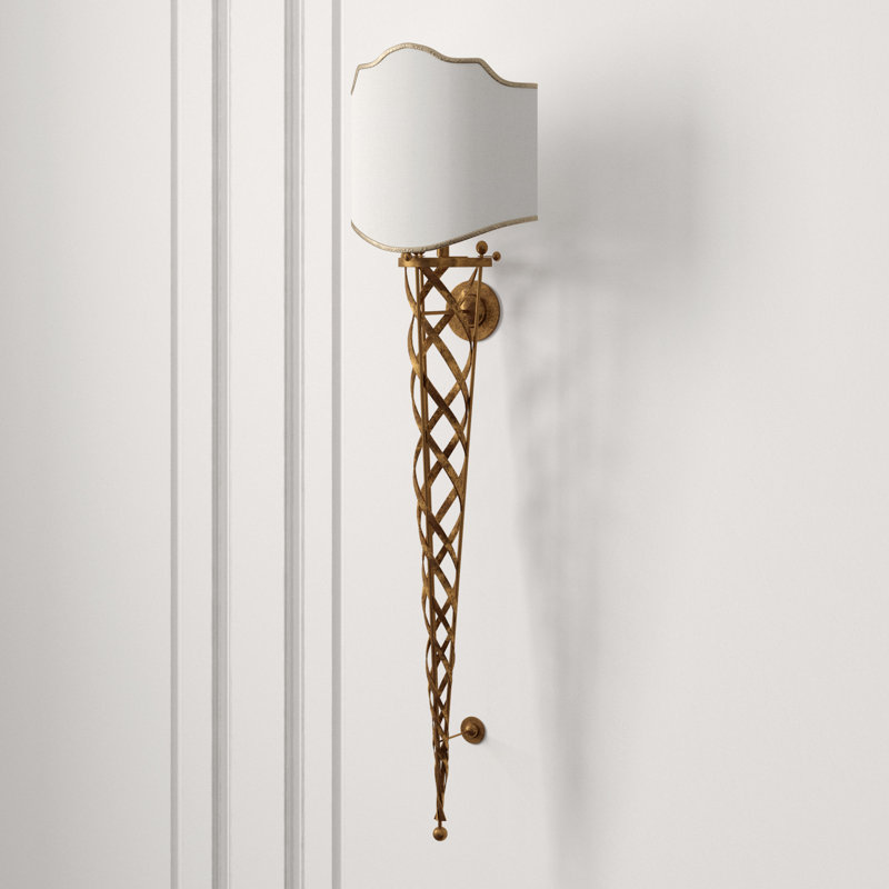 Gold Iron and Brass Sconce with Silk Shade