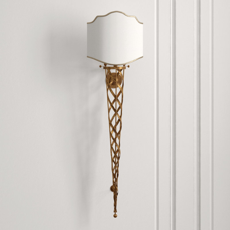 Gold Iron and Brass Sconce with Silk Shade