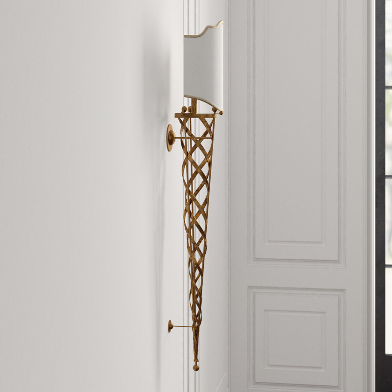 Gold Iron and Brass Sconce with Silk Shade