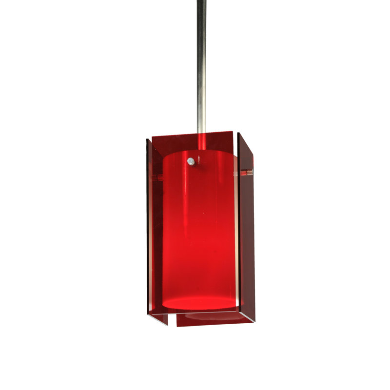 Hand-Forged Red Glass Mini Pendant Light with Chrome Finish