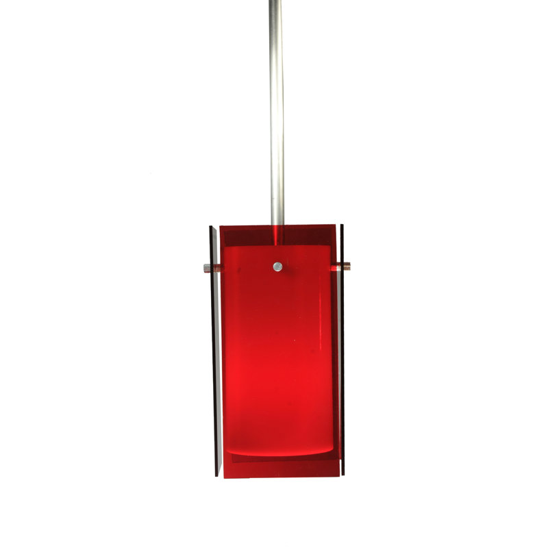 Hand-Forged Red Glass Mini Pendant Light with Chrome Finish