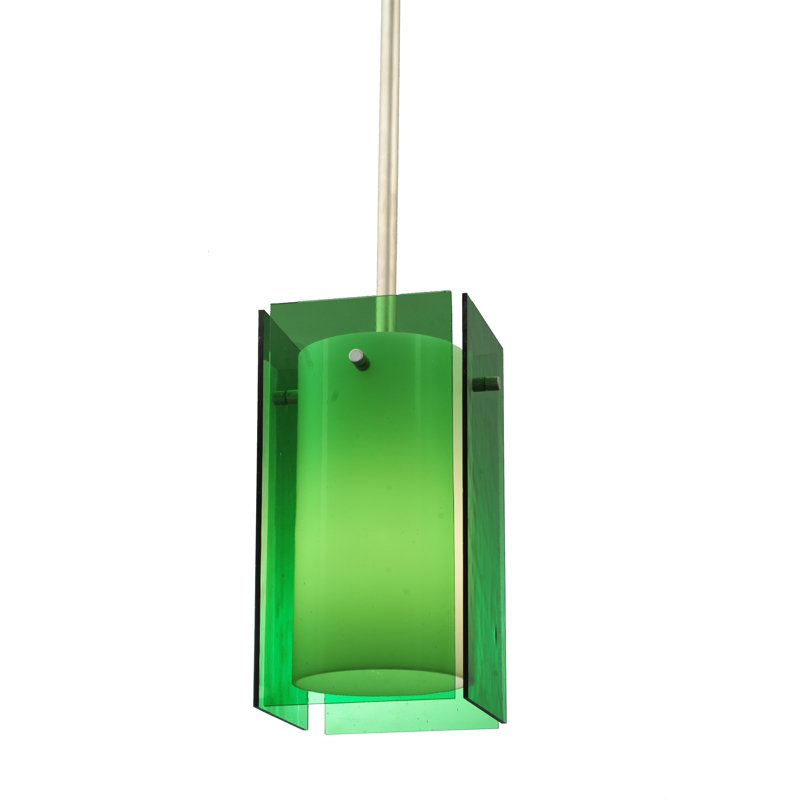 Mist Art Glass Mini Pendant with Green Square Shade