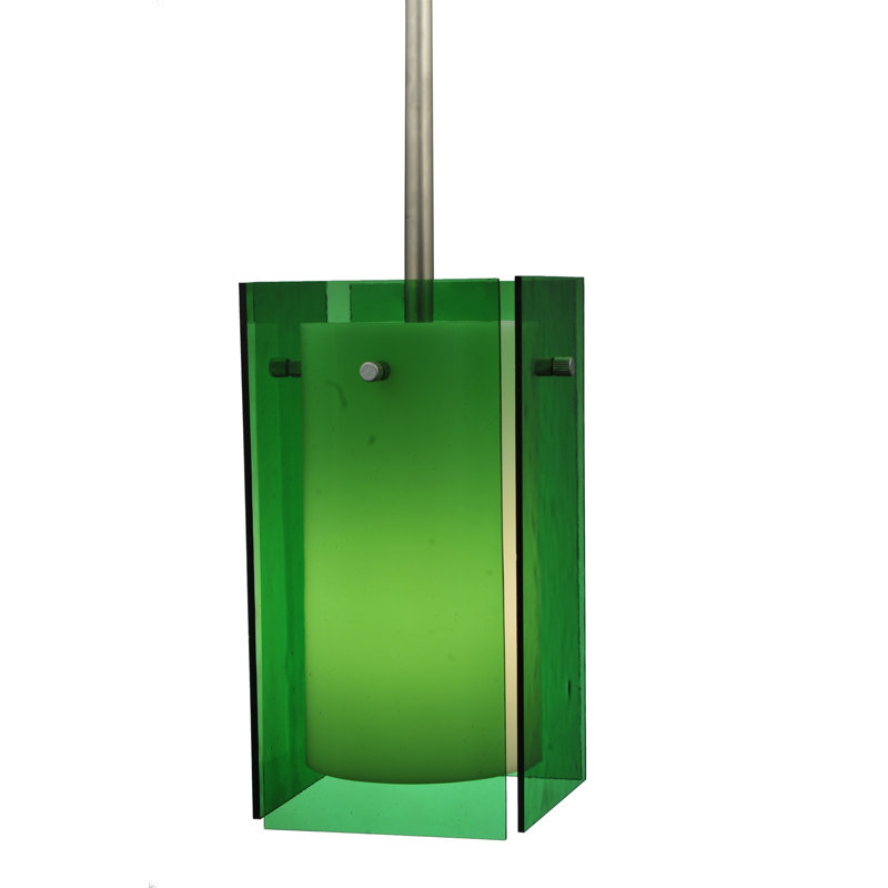 Mist Art Glass Mini Pendant with Green Square Shade