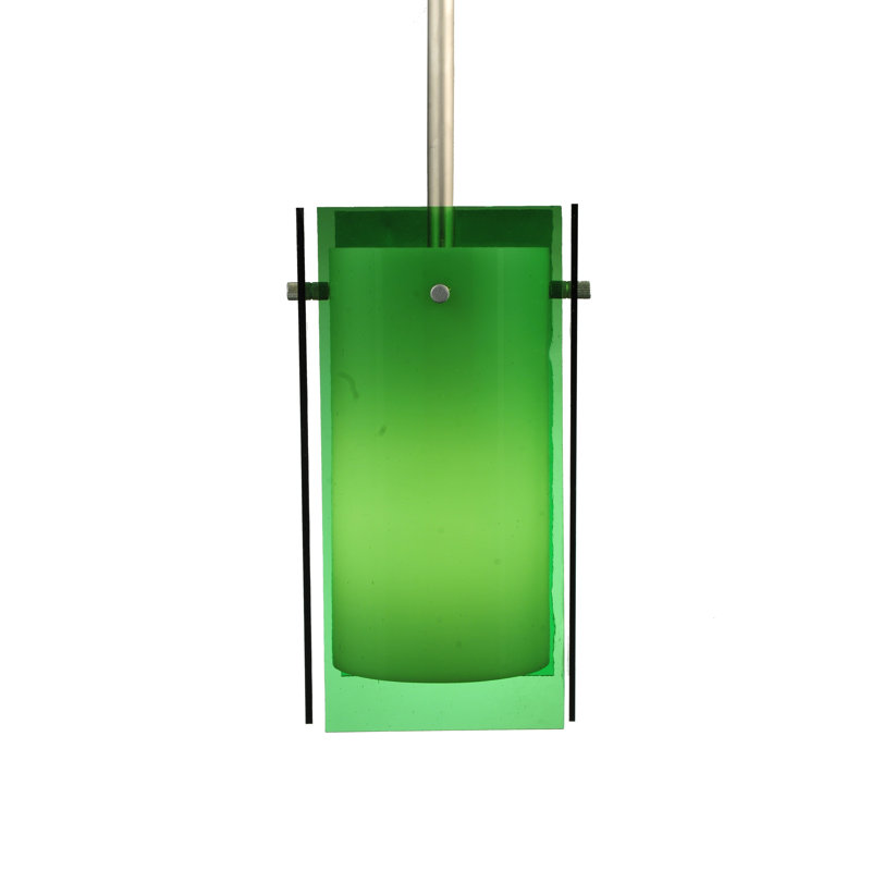 Mist Art Glass Mini Pendant with Green Square Shade