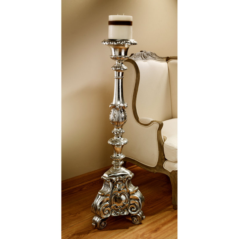 Large Antique Bronze Scroll-Footed Candlestick