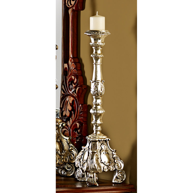 Medium Antique Bronze Resin Scroll-Footed Candlestick