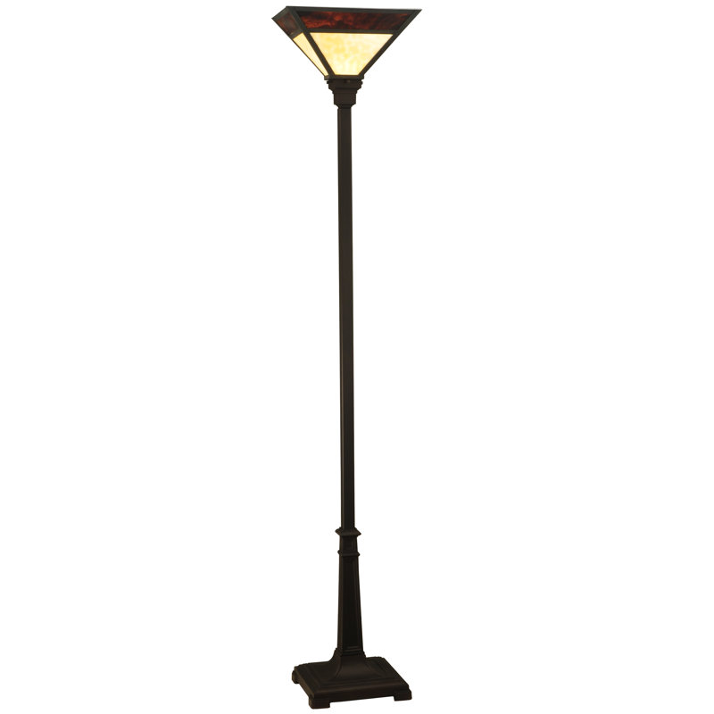 Mission Prime Mahogany Bronze 69'' Torchiere Floor Lamp with Amber Beige Shade