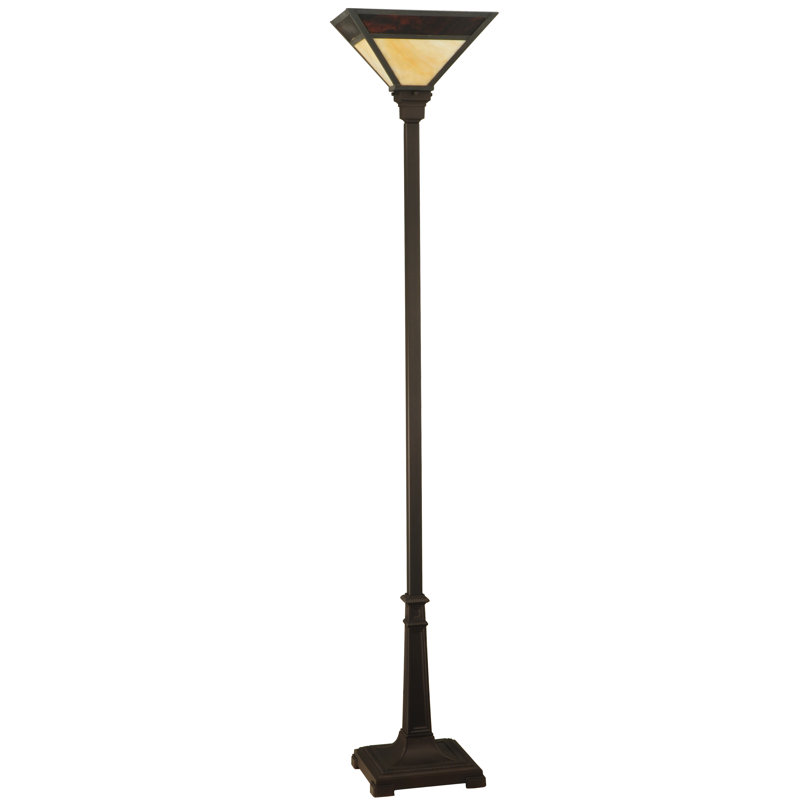 Mission Prime Mahogany Bronze 69'' Torchiere Floor Lamp with Amber Beige Shade