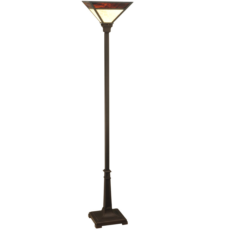 Mission Prime Mahogany Bronze 69'' Torchiere Floor Lamp with Amber Beige Shade