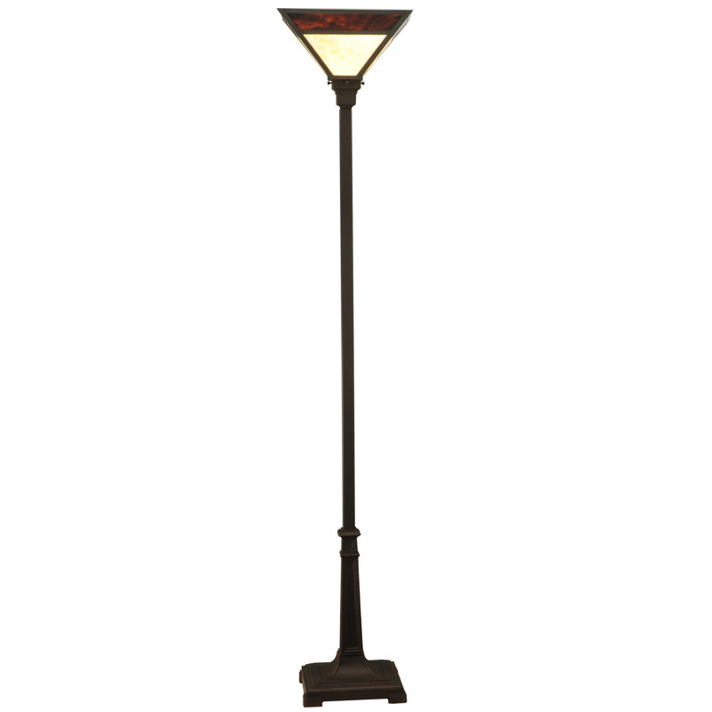Mission Prime Mahogany Bronze 69'' Torchiere Floor Lamp with Amber Beige Shade