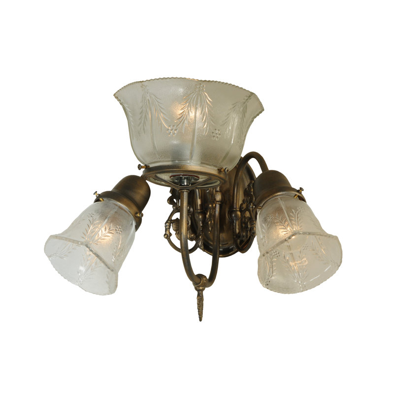 Antique Brass 3-Light Brown and Clear Wall Sconce