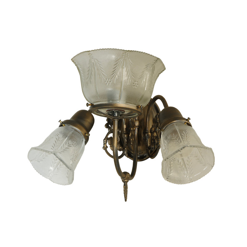 Antique Brass 3-Light Brown and Clear Wall Sconce