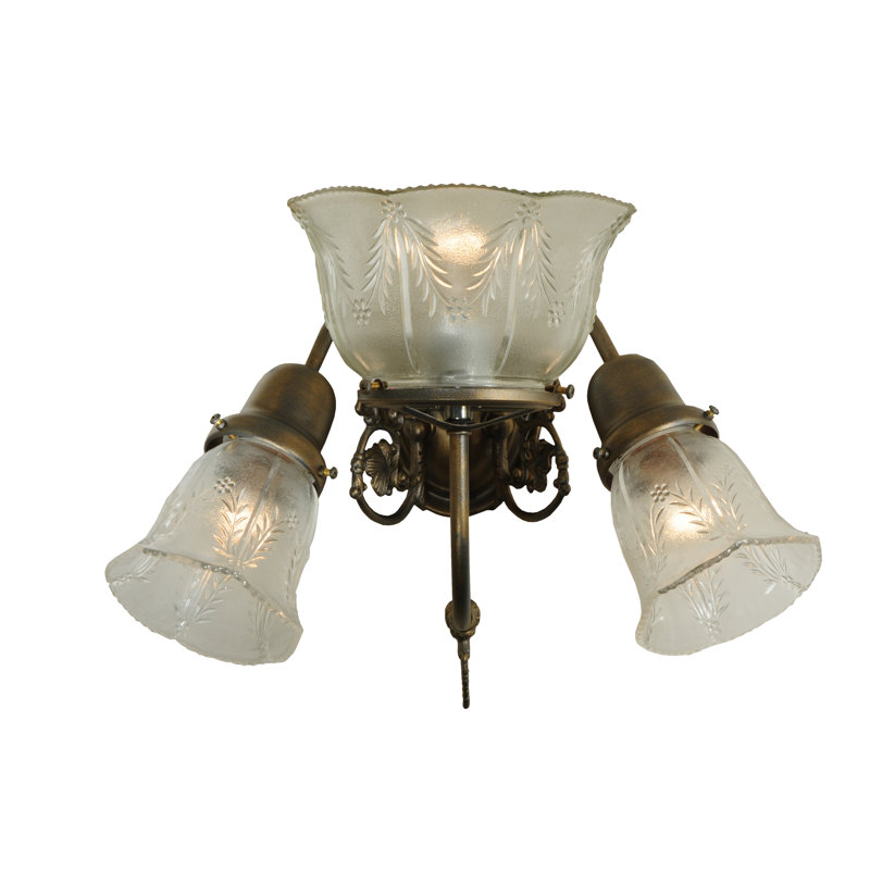 Antique Brass 3-Light Brown and Clear Wall Sconce