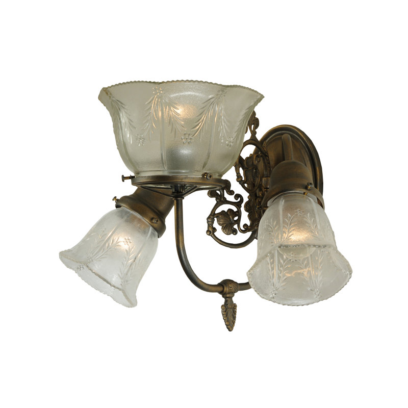 Antique Brass 3-Light Brown and Clear Wall Sconce