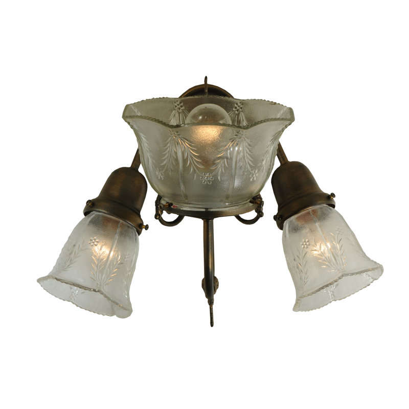 Antique Brass 3-Light Brown and Clear Wall Sconce