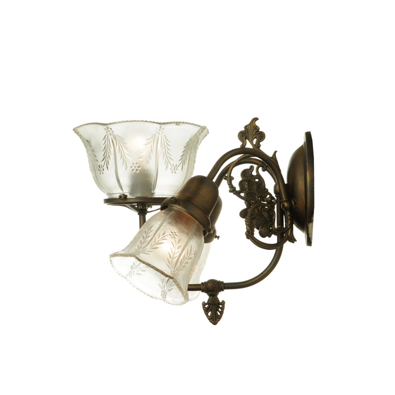 Antique Brass 3-Light Brown and Clear Wall Sconce