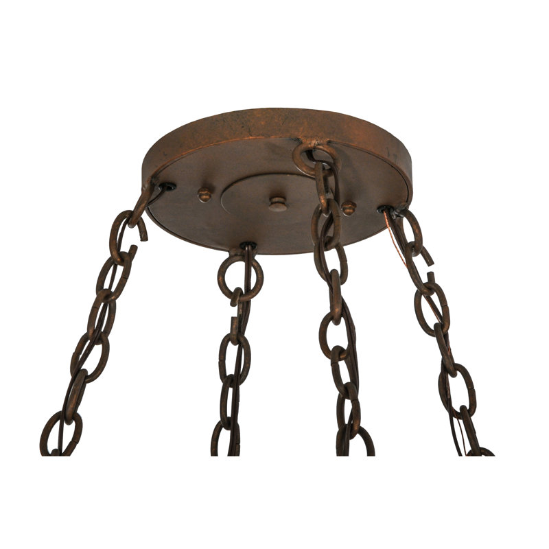 Antique Rust Handcrafted Metal Hanging Pot Rack with Lights