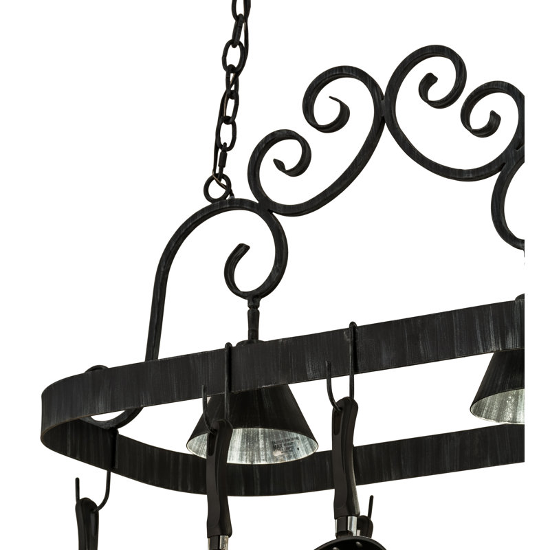 Elana Antique Iron Hanging Pot Rack with Lights
