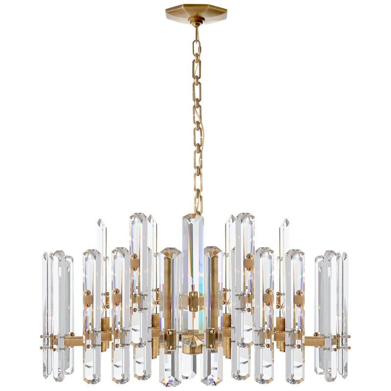 Hand-Rubbed Antique Brass and Crystal 18-Light Chandelier